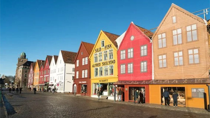 Os edifícios coloridos de Bryggen em Bergen